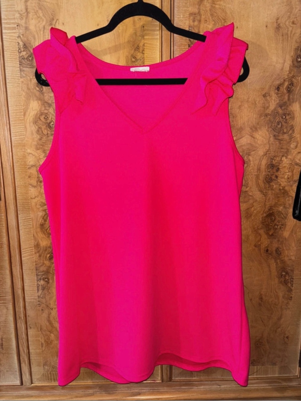 Bright Pink Ruffle Shoulder V-Neck Women's Top size Medium